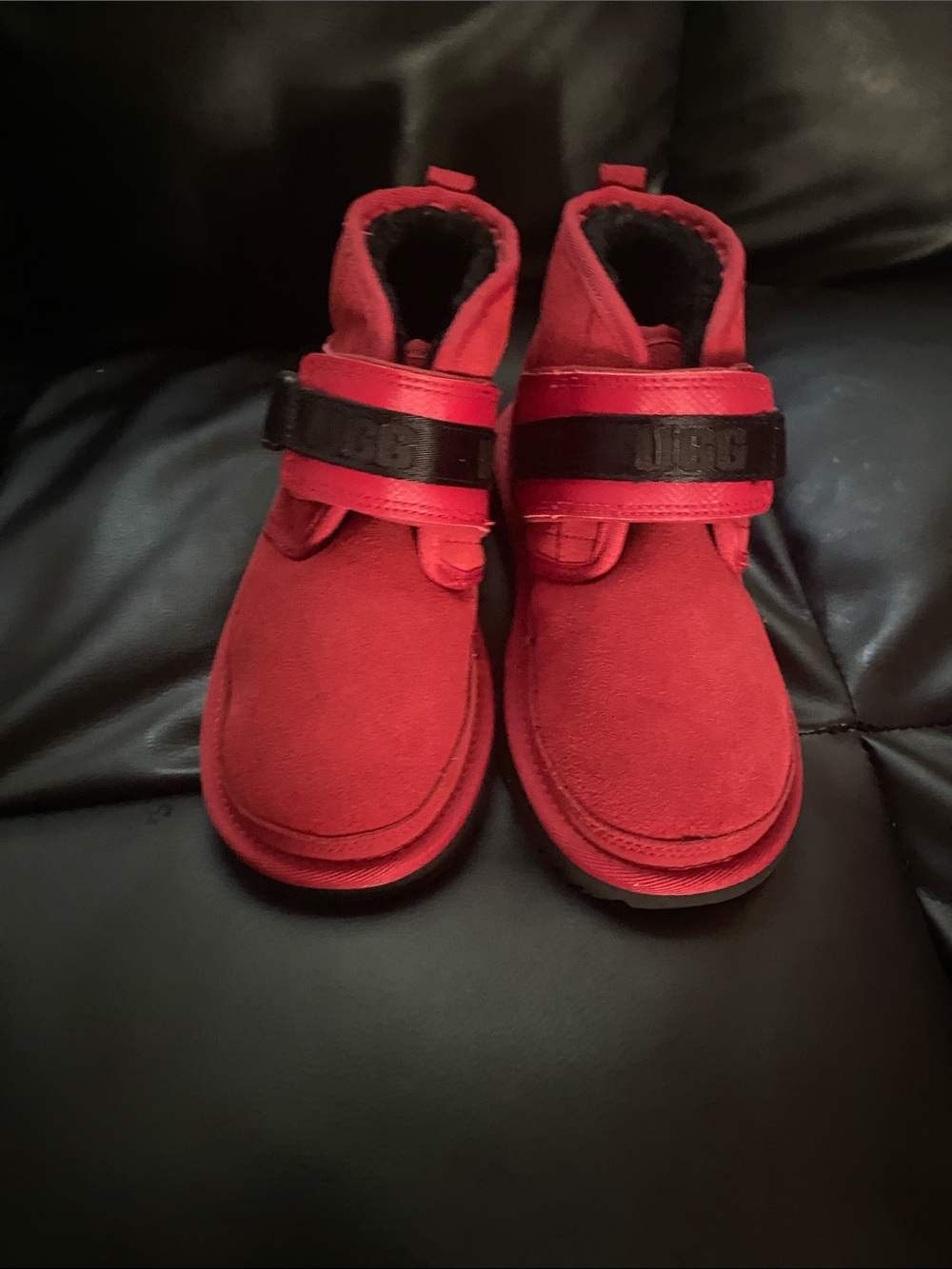 UGG Kids Red Suede Velcro Strap Boots